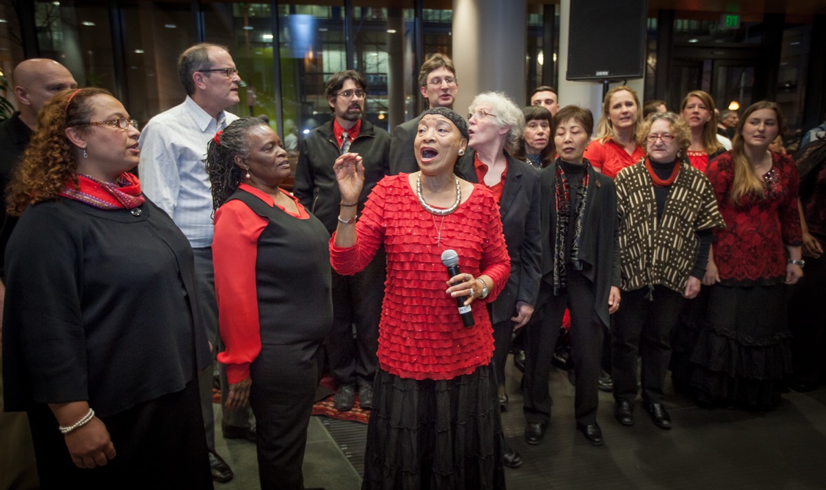 A gospel choir singing together