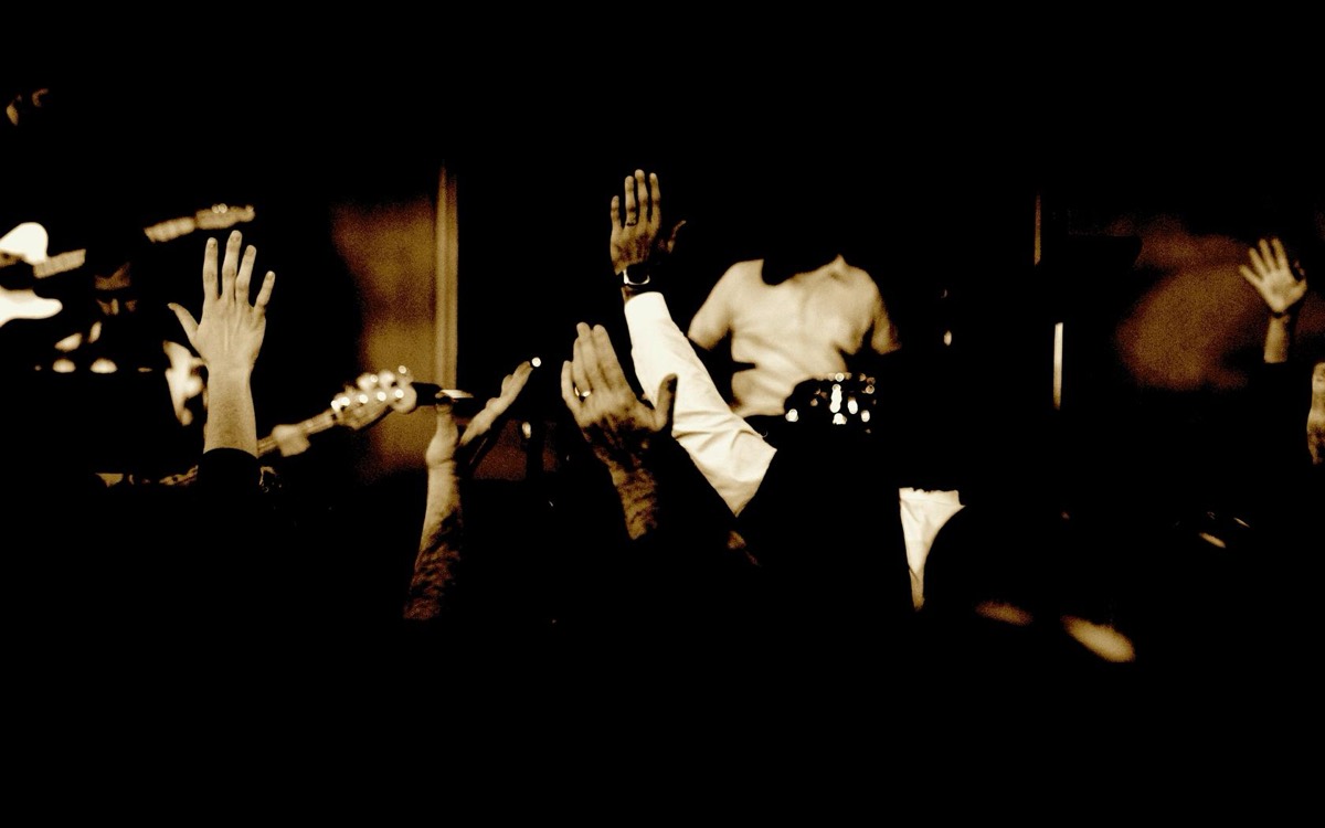 Hands raised during a church worship service
